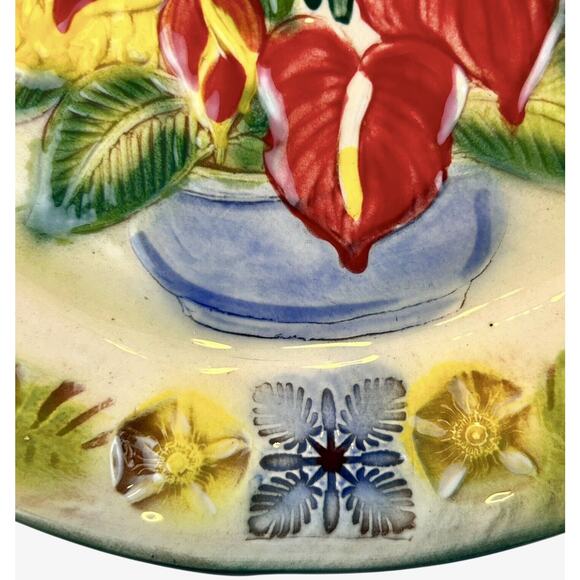 Kani Of Hawaii 10 Inch Plate Hand Made Floral Colorful Flowers Blues Red Yellow - Picture 4 of 10